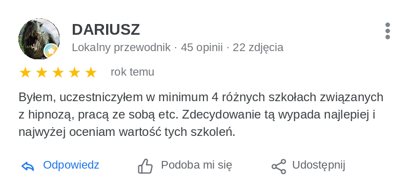 Opinia Google: Dariusz, 5 gwiazdek