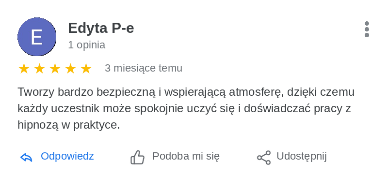 Opinia Google: Edyta P-e, 5 gwiazdek