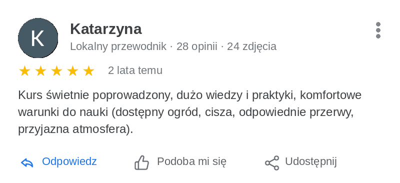 Opinia Google: Katarzyna, 5 gwiazdek