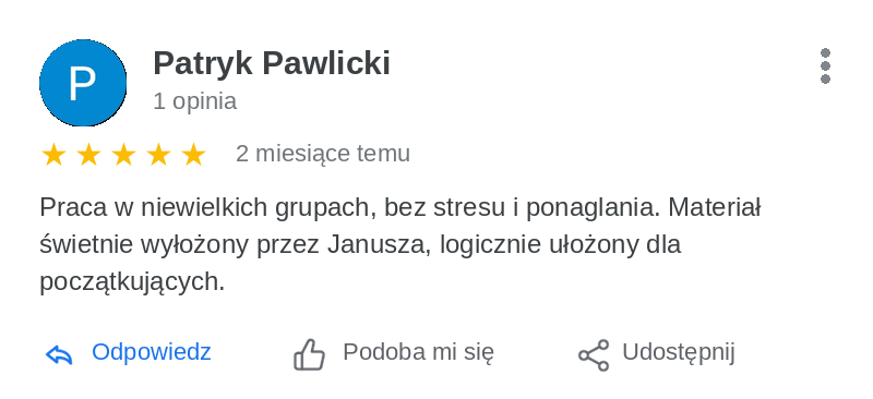 Opinia uczestnika: Patryk Pawlicki