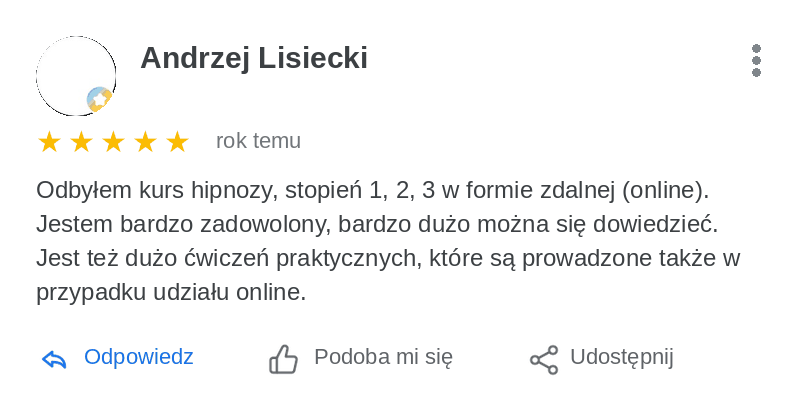 Opinia z Google, którą napisał(a) Andrzej Lisiecki