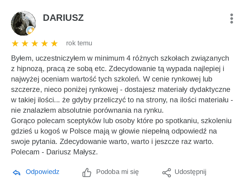 Opinia z Google, którą napisał(a) Dariusz Małysz