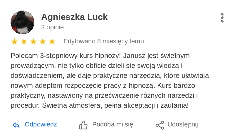 Opinia z Google, którą napisał(a) Agnieszka Luck