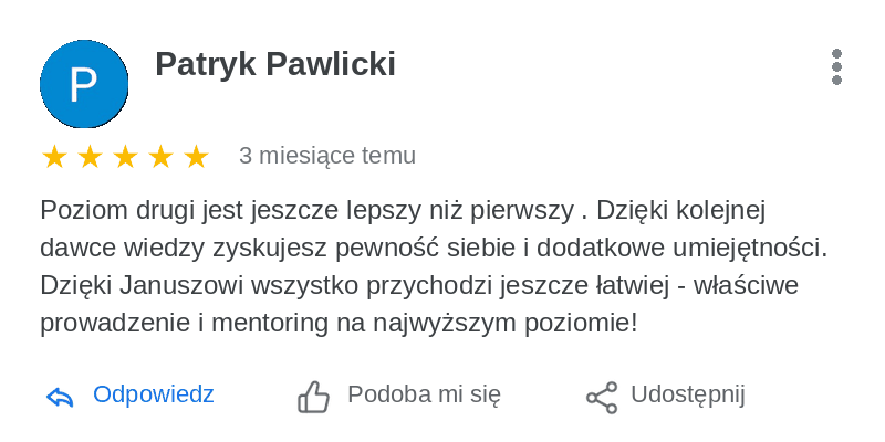 Opinia z Google, którą napisał(a) Patryk Pawlicki